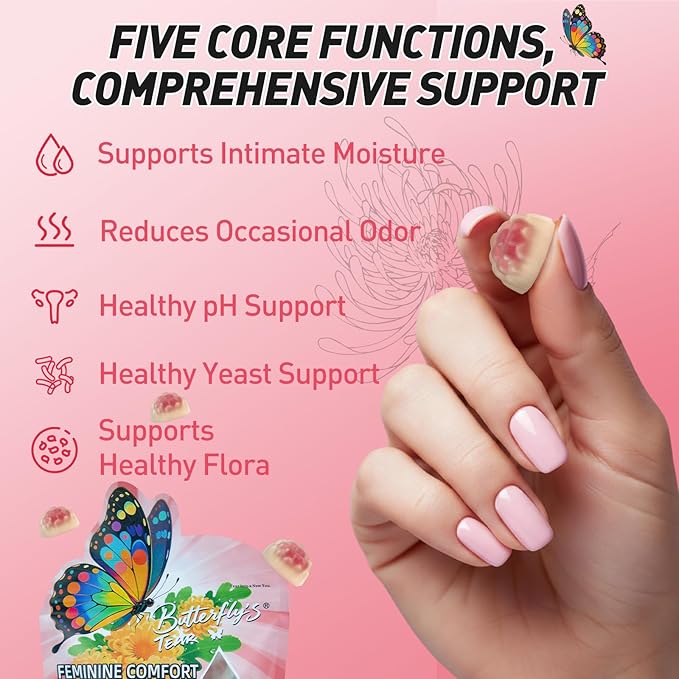 BUTTERFLY'S TEAR Women's Probiotic Gummies | 18-in-1 Feminine Comfort & Urinary Tract Support | 14 Probiotics + 4 Prebiotics | Peach Flavor | Intimate Moisture, pH Balance, Healthy Flora, 300 Chew