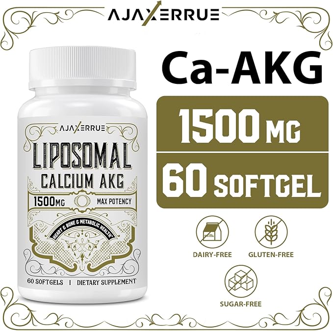 Liposomal Calcium AKG Supplement 1500 MG (Alpha-Ketoglutaric Acid), More Effective Than AAKG, Ca AKG for Longevity, Age Defense, Cellular Energy, Metabolic Function, 60 Softgels