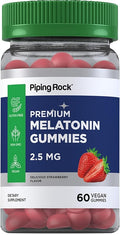 Piping Rock Melatonin Gummies 2.5 mg | 60 Count | Strawberry Flavor Gummy | Vegan, Non-GMO, Gluten Free Supplement
