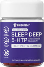 Sleep Gummies Deep Relax 5-HTP Gummies – Melatonin, L-Theanine & Magnesium – Vegan Fruit-Pectin Formula – Gluten & Soy Free – 60 Gummies