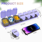 Extra Large Weekly Pill Organizer - XL Vitamin Holder with 7 Detachable Compartments, Portable Medicine Pill Organizer for Supplements, Daily Pill Case for Home and Travel,Purple