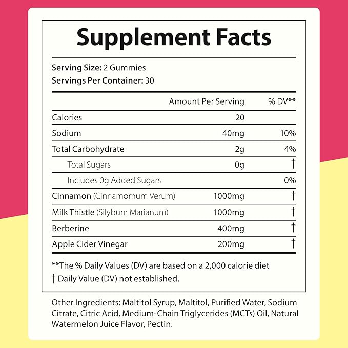 NIFEISHI Berberine Supplement, (Sugar-Free) Berberine Gummies with Ceylon Cinnamon, Milk Thistle for Metabolism, Energy, Gut Health, Vegan, Non-GMO, Gluten Free - Watermelon Flavor 60 Gummies