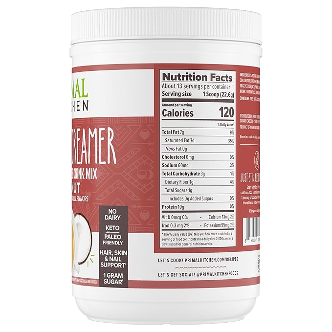 Primal Kitchen Hazelnut Collagen Creamer Powder, Collagen Peptide Drink Mix with MCT Oil,10.34 Ounces