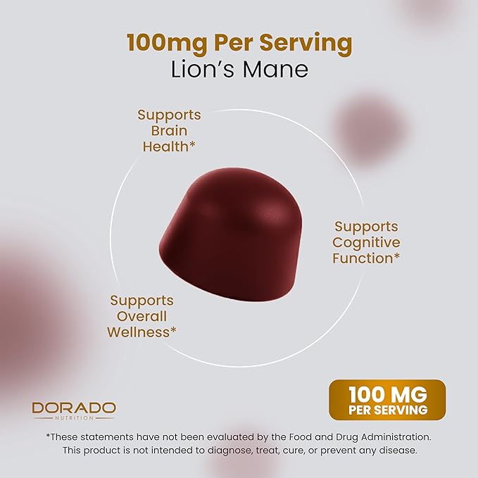 Lions Mane Mushroom Gummies (60 Count) Focus Gummies & Brain Mushroom Supplement for Adults - Delicious Blueberry Flavor - Premium Lions Mane Supplement - Third Party Tested, Vegan Safe & USA Made