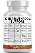 Clean Nutraceuticals Lions Mane 20in1 Mushroom Supplement with Turkey Tail Reishi Cordyceps Chaga Maitake Meshima Poria Cocos Shiitake Oyster Porcini Enoki - 1 Pack