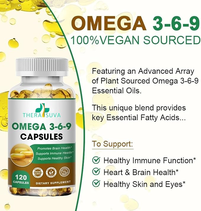 High-Potency Omega 3-6-9, 100% Vegan Sourced Natural Supplement for Heart and Joint Health, 2 Month Supply, 120 Softgels