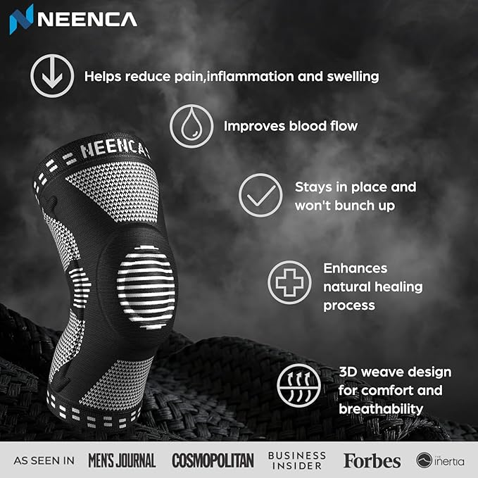 NEENCA Professional Knee Brace for Pain Relief, Medical Knee Support with Patella Pad & Side Stabilizers, Compression Knee Sleeve for Meniscus Tear, ACL, Joint Pain, Runner, Workout (Black, Medium)