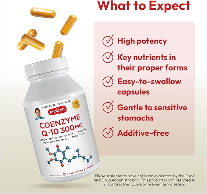 ANDREW LESSMAN Coenzyme Q-10 300 mg 60 Capsules - Essential for Energy Production and Optimum Key Organ Function, Anti-Oxidant Support, Depleted by Aging, Plus B-Complex. Easy to Swallow Capsules
