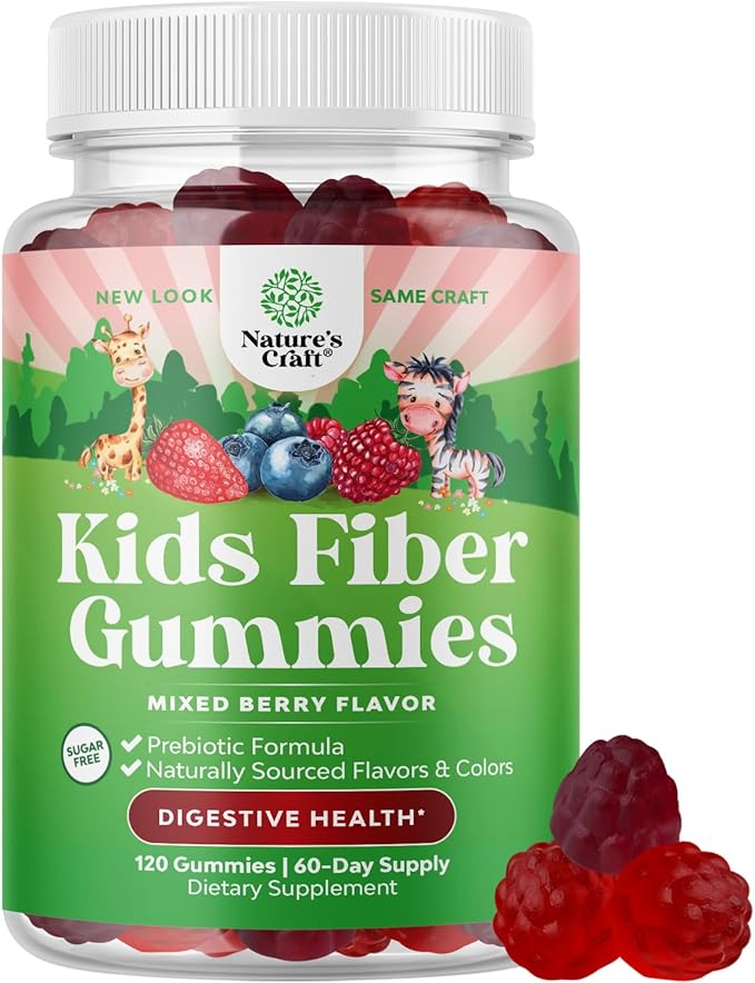 Natures Craft High Prebiotic Fiber Gummies for Kids - Dietary Fiber Supplements for Digestion & Constipation - Chicory Root Kids Immune Gummies - Non-GMO Digestive Nutritional Supplements - 120 Count