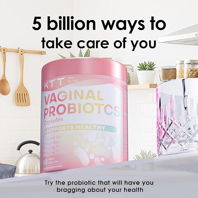 KTT Vaginal Probiotics Made in The USA, pH Balance for Women, 5 Billion CFUs Womens Probiotic Vaginal Health Odor Control, Hormone Support, 60 Caps