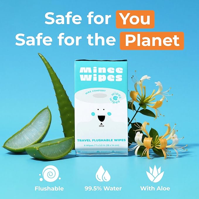 Impossibly Compact Travel Flushable Wipes - 99.5% Water and Aloe - Safe for Sensitive Skin, Hypoallergenic & Unscented - Travel Essentials for Adults, Kids & Baby Care - 24 Pack Total 144 Wipes