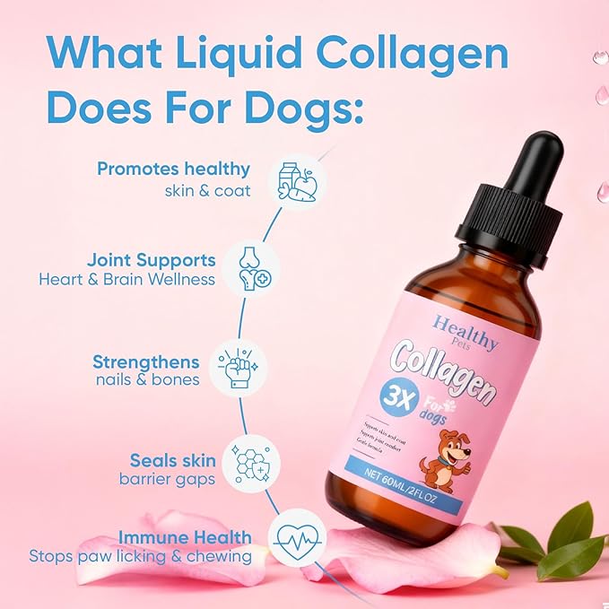 Healthy Petz Collagen for Dogs - Healthy Petz Premium Liquid Collagen for Dogs with ThreeCollagen Types & Hyaluronic Acid, Support for Skin & Joints & Gut & Overall Vitality, 60ml/2floz