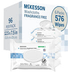 McKesson Washcloth Wipes, Unscented - Disposable Wet Wipes for Adults - Fragrance-Free, Alcohol-Free - No-Rinse Formula - Snap Lid Soft Pack, 96 Count, 6 Packs, 576 Total