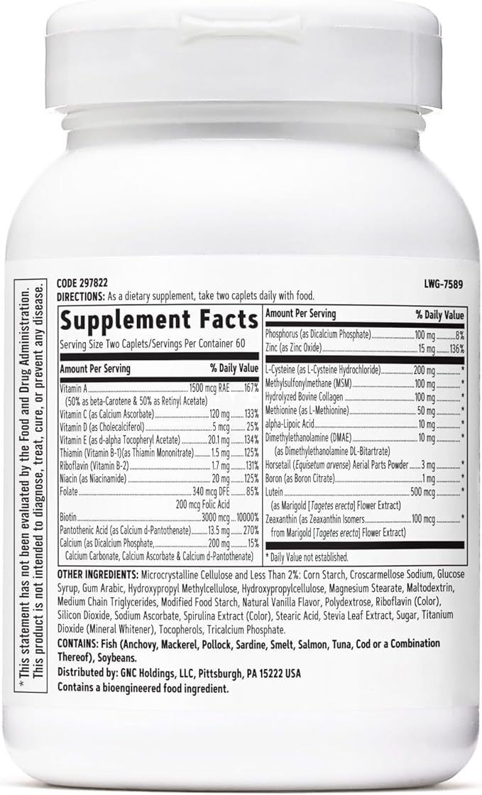 GNC Women's Hair, Skin & Nails | Daily Multivitamin Blend | Biotin (3,000 mcg), Hyaluronic Acid, Vitamins C & E with Niacin | Added Antioxidants | Supports Womens Health and Beauty | 120 Caplets
