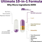 Micro Ingredients NMN Complex 1000mg Per Serving, 120 Veggie Capsules | 10-in-1 with Nicotinamide Mononucleotide, Resveratrol, CoQ10, Quercetin & Glutathione | NAD+ Supplement Precursor | Filler Free