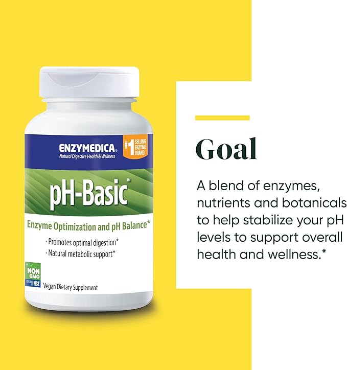 Enzymedica, pH-Basic, Includes Digestive Enzymes, Nutrients & Herbs, Supports Healthy Digestion & pH Balance, 90 Count - FFP
