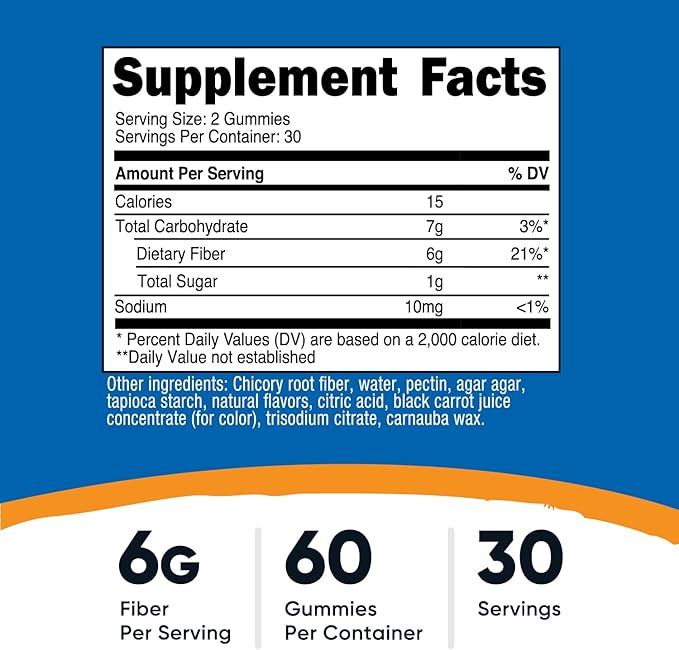 Nutricost Fiber Gummies (Berry Flavored) 60 Gummies - Dietary Fiber Supplement with Chicory Root, 6g per Serving, Vegan, 30 Servings