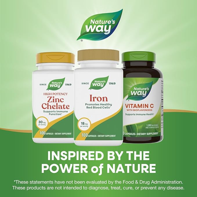 Nature's Way Iron, Promotes Healthy Red Blood Cells*, 18 mg from Iron Gluconate Per Serving, Gluten Free, 100 Capsules (Packaging May Vary)