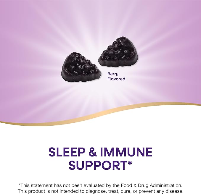 Nature’s Way Sambucus Sleep + Immune* Elderberry Gummies, Sleep Support for Adults and Immune Support*, With Melatonin, Vitamin C, L-Theanine, Zinc, 50 Gummies (Packaging May Vary)