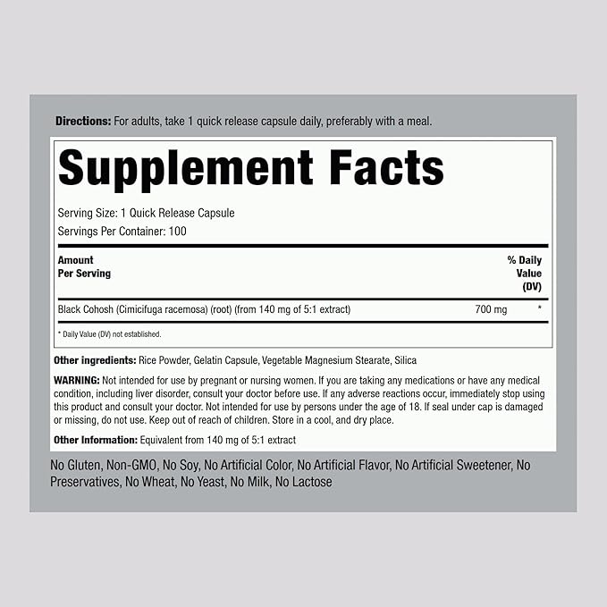 Piping Rock Black Cohosh Root Extract Supplement | 100 Capsules | Non-GMO and Gluten Free Formula