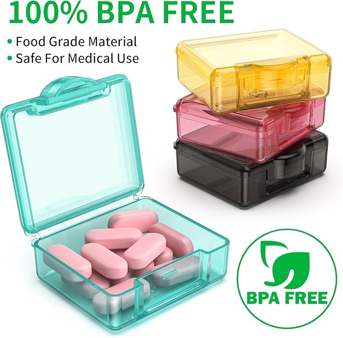 Small Pill Box 8 pcs,Cute Travel Pill Organizer Case Mini Tiny Clear Plastic Storage Containers Portable for Pocket Purse