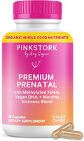 Pink Stork Premium Prenatal Vitamins for Women | Methylated Folate, Choline, Iron, Vegan DHA | Doctor-Formulated Prenatal Vitamin | Organic Whole-Foods & Probiotic | Gentle on Stomach, 60 Count