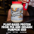 GHOST Vegan V2 Protein Powder, Chocolate Cereal Milk – 2.7LB Tub, 26G of Protein - Plant-Based Pea & Organic Pumpkin Blend Protein with Fiber & Iron - Flavored Post Workout Shakes - Soy & Gluten Free