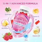 Quercetin Gummies 500mg for Kids & Adults, Organic Quercetin Supplements with Bromelain Zinc Vitamin C and D3 Support Antioxidant & Immune System Health, Raspberry Flavor 120 Count
