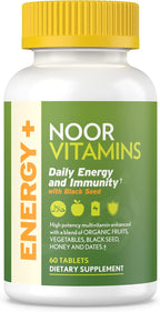 Noor Vitamins Energy+ Multivitamin; Halal Vitamin for Energy Production & Immunity, 26 Vitamins & Minerals, Black Seed, Dates, Honey, for Men & Women. Gelatin Free, 2 Month Supply