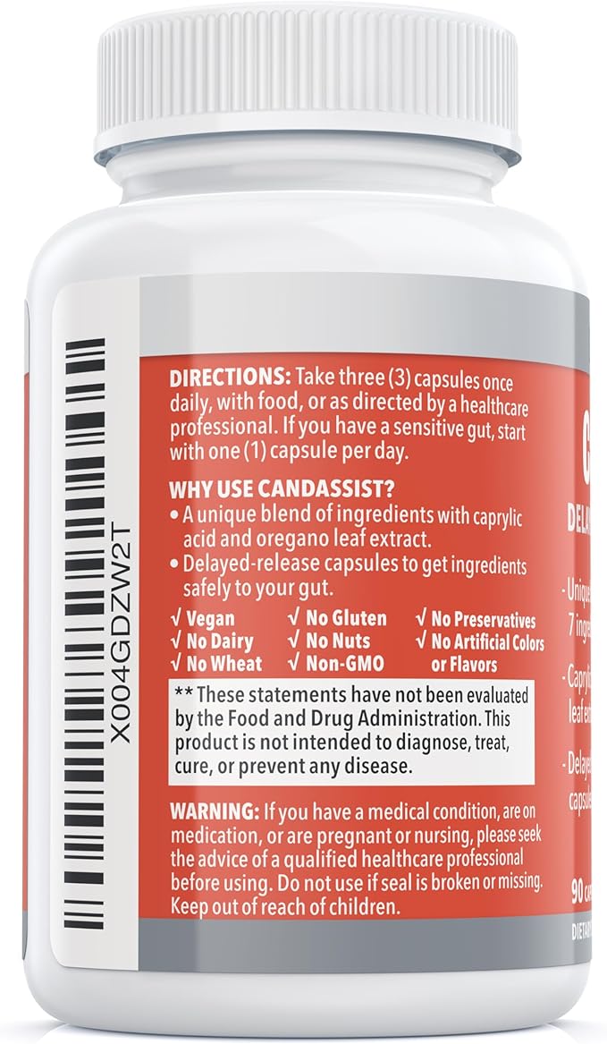 Balance ONE Candida Cleanse & Yeast Support Complex – Caprylic Acid, Undecylenic Acid, Berberine & Oregano Leaf – Gut Flora Balance for Women & Men – 90 Delayed Release Capsules – CandAssist