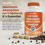5-in-1 Ceylon Cinnamon Capsules 2355mg - Apple Cider Vinegar Capsules with Turmeric, Panax Ginseng & Bioperine - Cinnamon Supplements for Women & Men - Non-GMO, Vegan, Gluten-Free (120 Ct) (1-Pack)