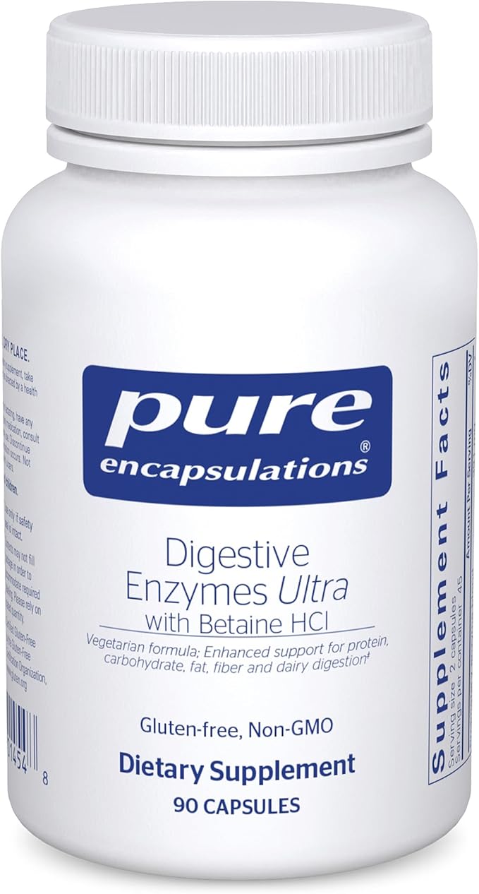 Pure Encapsulations Digestive Enzymes Ultra with Betaine HCl - Vegetarian Digestive Enzyme Supplement to Support Protein, Carb, Fiber, and Dairy Digestion* - 90 Capsules