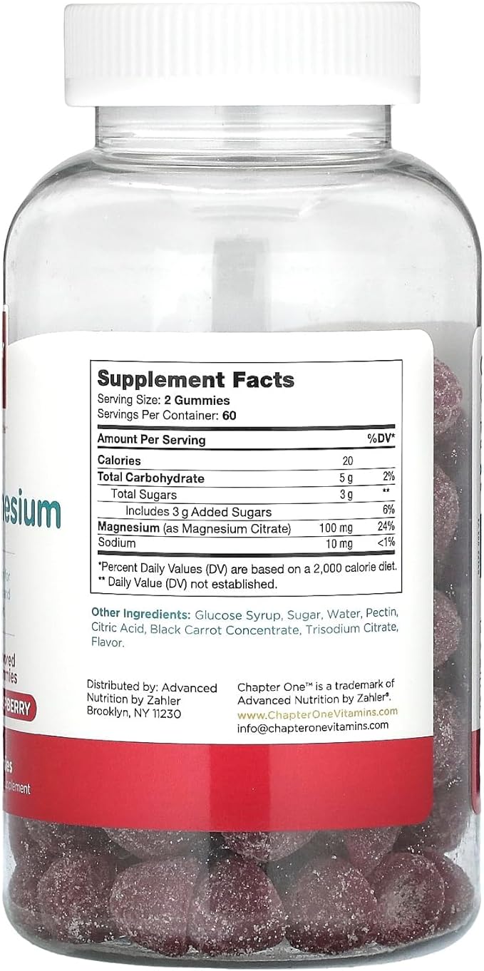 Chapter One Magnesium Gummies, High Dose Magnesium for Kids, Calm Kids Magnesium, Magnesium Gummies for Women and Men, Certified Kosher (Raspberry 120 Count)