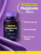 Carlyle Melatonin 10mg | 270 Tablets | with L-Theanine | Vegetarian, Non-GMO, Gluten Free Supplement