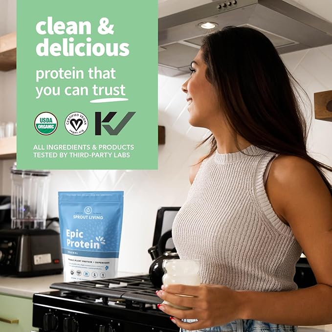 Sprout Living Plant Based Protein & Superfoods Powder, Original, Unflavored | Organic Protein Powder, Vegan, Non Dairy, Non-GMO, Gluten Free, Sugar Free, Perfect Keto Drink Mix (2 lb)