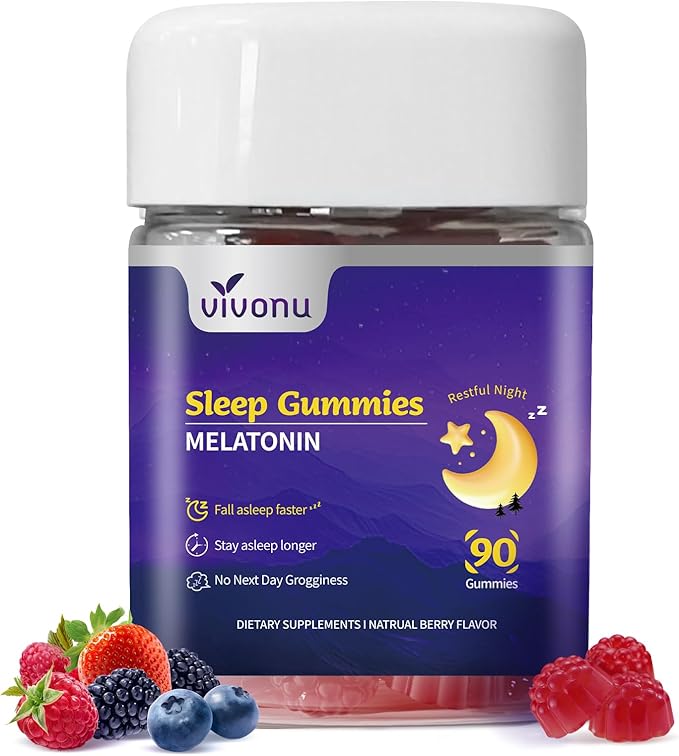 9-in-1 Melatonin Gummies 10mg, Natural Herbal Sleep Aids for Adults, Sleep Gummies with Magnesium Glycinate, Valerian Root, L-Theanine and Vitamin B6, etc, 45 days supply, Non GMO, Berry Flavored