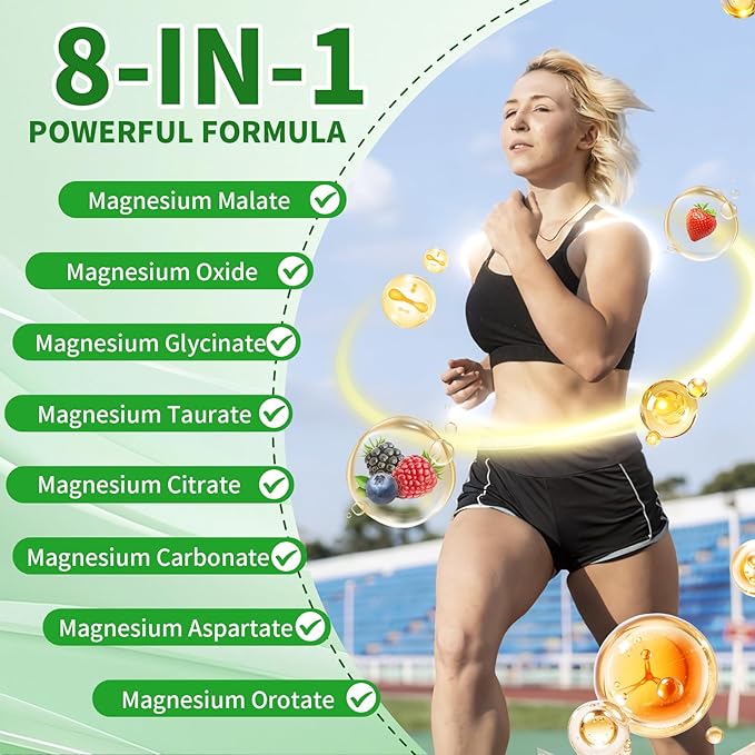 Magnesium Complex Gummies 8 Elemental 1000mg - Magnesium Glycinate, Citrate, Malate, Taurate, Supports Bones, Muscle, Nerve Health, for Women & Men, Vegan Non-GMO, Mixed Flavors, 60 Count