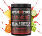 MTN OPS BCAA Powder 2:1:1 Amino Acids Supplement Powder for Rapid Muscle Recovery & Repair with Zero Sugar & Gluten Free - 30-Servings, Tropical Punch, Cameron Hanes Keep Hammering Series