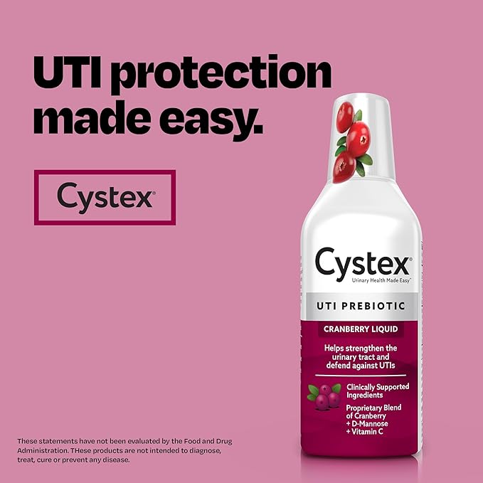 Cystex Urinary Tract Infection Support & Prevention - Cranberry Prebiotic Supplement with D-Mannose & Vitamin C for UTI Protection & Urinary Health Maintenance - 7.6 fl oz (Pack of 2)