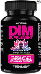 DIM Supplement 300 mg - Hormone Balance for Women, | Estrogen Supplement for Women with Hot Flashes & Night Sweats | Aids in Menopause Symptoms, Estrogen & Oestrogen. 60 Capsules