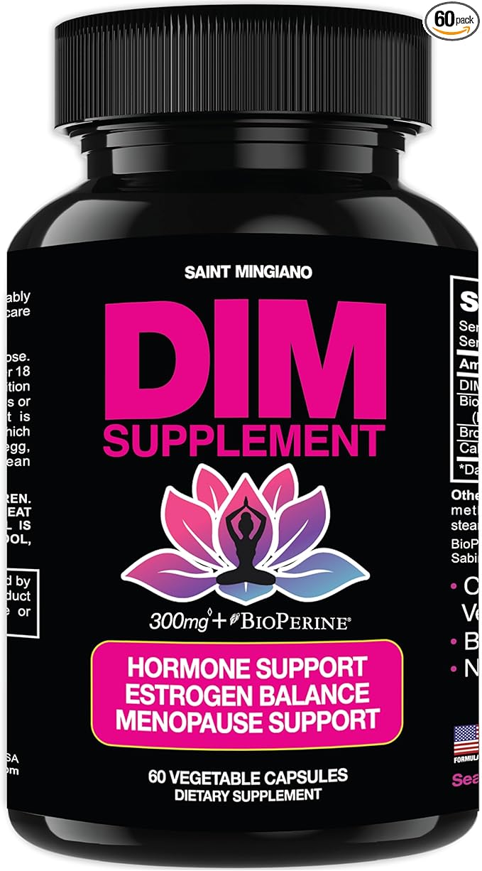 DIM Supplement 300 mg - Hormone Balance for Women, | Estrogen Supplement for Women with Hot Flashes & Night Sweats | Aids in Menopause Symptoms, Estrogen & Oestrogen. 60 Capsules