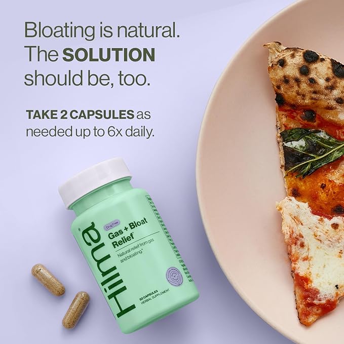 Hilma Natural Gas and Bloating Relief for Women, Doctor Formulated with Organic Ingredients, Lemon Balm, Fennel and Peppermint Leaf, 50 Vegan Capsules
