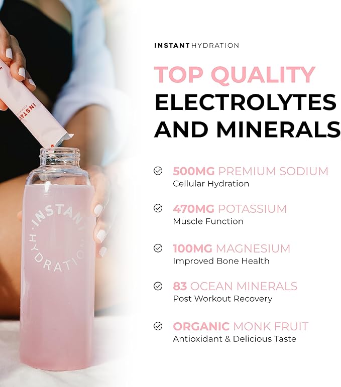 Instant Hydration Electrolytes Powder Packets - Watermelon Electrolyte Drink Mix - Zero Sugar - Keto, Vegan, Gluten-Free, Non-GMO - Boost Recovery, Brain Health, Muscle & Tissue Support- 30 Sticks