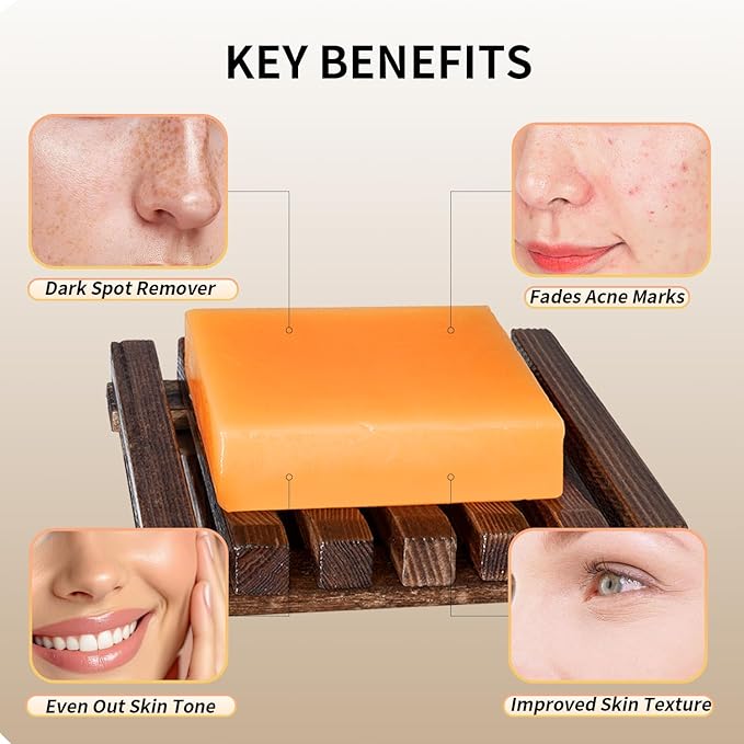 Kojic Acid Soap for Dark Spot Remover Bars with Turmeric, Vitamin C, Retinol, Collagen with Hyaluronic Acid, Vitamin E, Shea Butter, Castile Olive Oil - 3.52 OZ x 2 Bars with Soap Holder & Bag