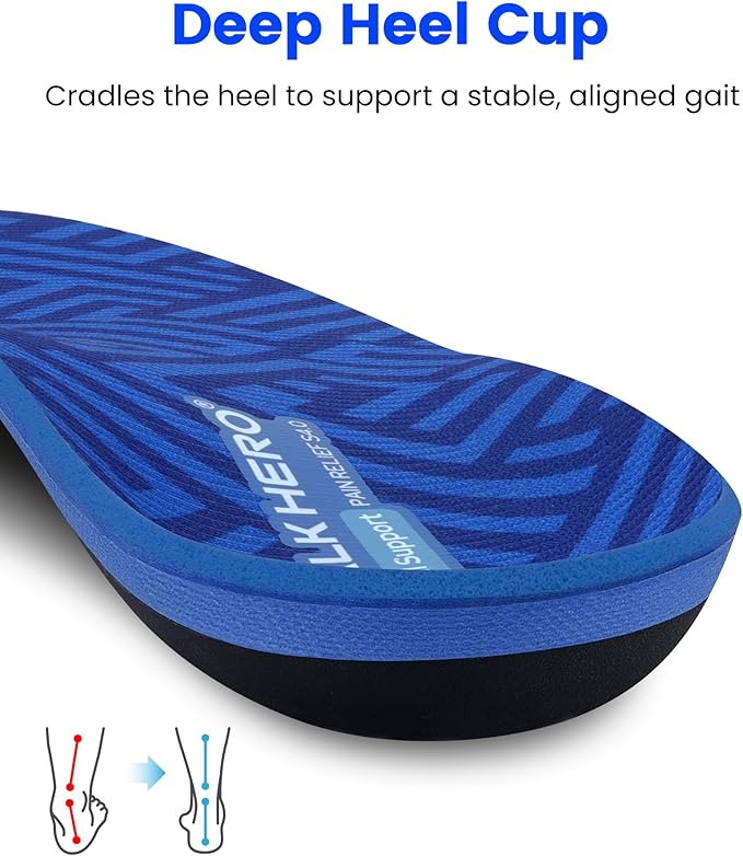 WalkHero Pain Relief Total Support Insoles - Plantar Fasciitis Insoles for Arch Support with Cushioning and Deep Heel Cup,Orthotic Inserts Standing All Day Mens 12-12.5 | Womens 14-14.5