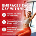 Iron Supplement for Women & Men, with Vitamins C, B6, B12 & Folate for Iron Deficiency, Blood Building & Energy Support, Stomach Friendly, Better Absorption, Non-GMO, No Gluten, 180 Vegan Caps