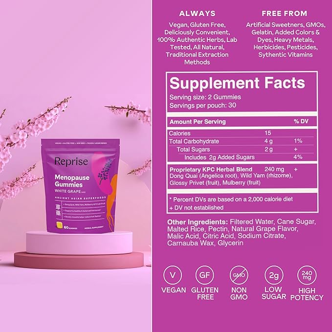 Menopause Gummies for Women | Healthy, Balanced Hormones | Reduce Hot Flashes, Night Sweats | Boosts Mood, Vitality, Energy| Dong Quai, Wild Yam, Mulberry, Privet Fruit | Low Sugar Chews, 60 Gummies