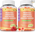 (2 Packs) Totaria Sugar Free 5-in-1 Probiotic Prebiotic Postbiotic Gummy, Probiotics for Women Men with Digestive Enzymes, Peppermint, Complete Immune, Gut & Digestive Support, Vegan Strawberry Flavor