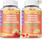 (2 Packs) Totaria Sugar Free 5-in-1 Probiotic Prebiotic Postbiotic Gummy, Probiotics for Women Men with Digestive Enzymes, Peppermint, Complete Immune, Gut & Digestive Support, Vegan Strawberry Flavor