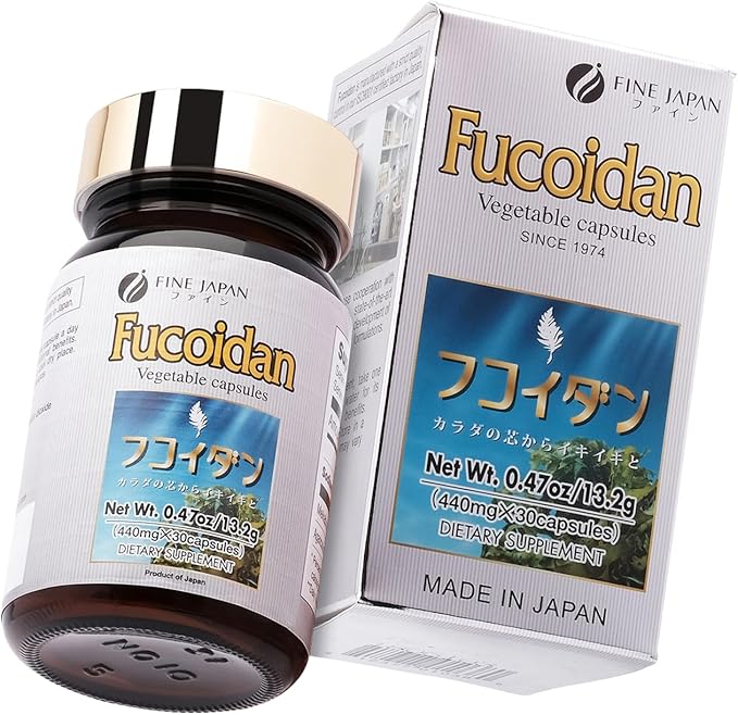 FINE JAPAN Fucoidan Capsules with Mekabu Seaweed & Agaricus Mushroom - 30 Capsules - Immune Support Supplement - Made in Japan - GMP, ISO9001 Certified